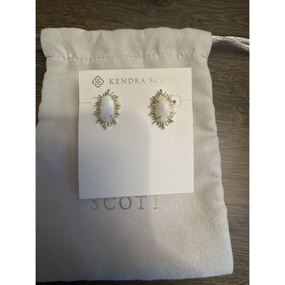 Kendra Scott Kay Stud Earrings Iridescent Gold HTF Retired Style Sunburst Spikes - Picture 3 of 3